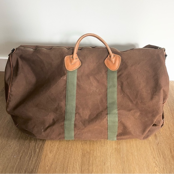 Vintage LL BEAN Brown Canvas Duffle Bag w Leather Trim Large Ivy League Trad 80s - Picture 2 of 11